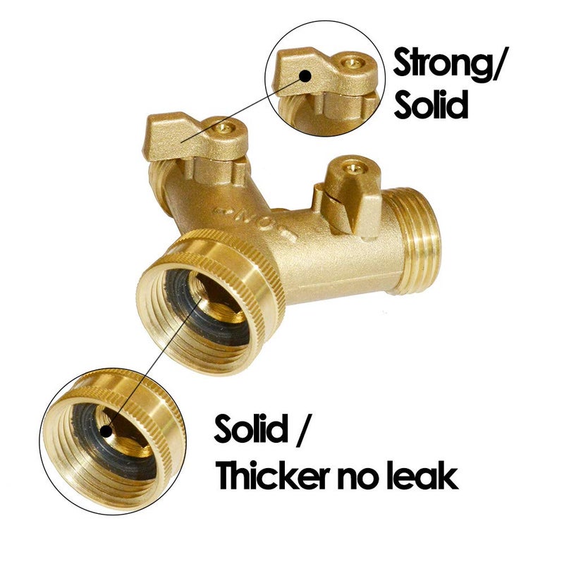 HQMPC Brass Garden Hose Y Valve Hose Splitter Water Garden Hose Adapter 2 Way 3/4"" GHT Thread - Image 2